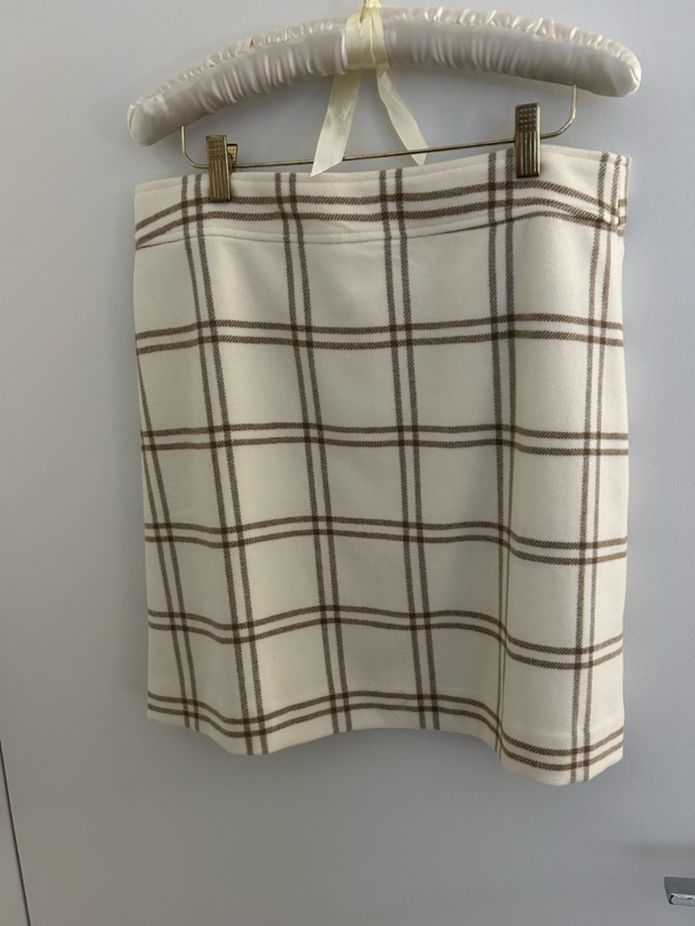 J. Crew Cream and Tan Plaid Mini Skirt